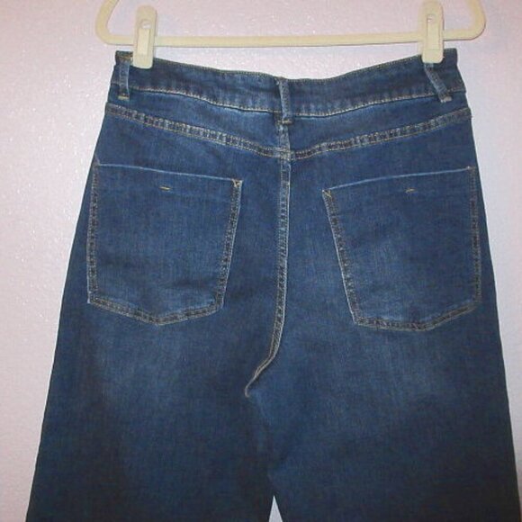 Women's Wide Leg Jeans Size 30 Baggy Rhinestones Bling Fringe High Rise Oat NY - Picture 8 of 10